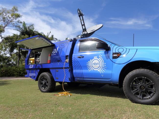 An NBN antenna used during emergencies and disasters, called a 'drive away kit'. Picture: Blair Jackson.