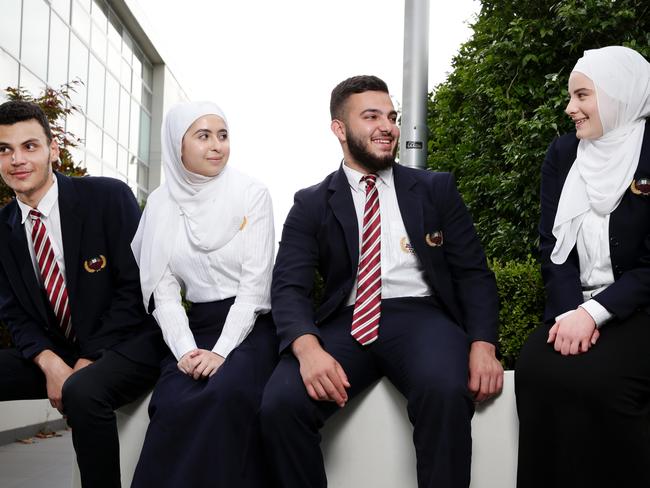 HSC students at Al Noori Muslim School in Greenacre which has done really well in the rankings, from left Khaled Ayoubi, Aya Ayoubi, Khaled Dib and Amany Elwazzy. Picture: Jonathan Ng