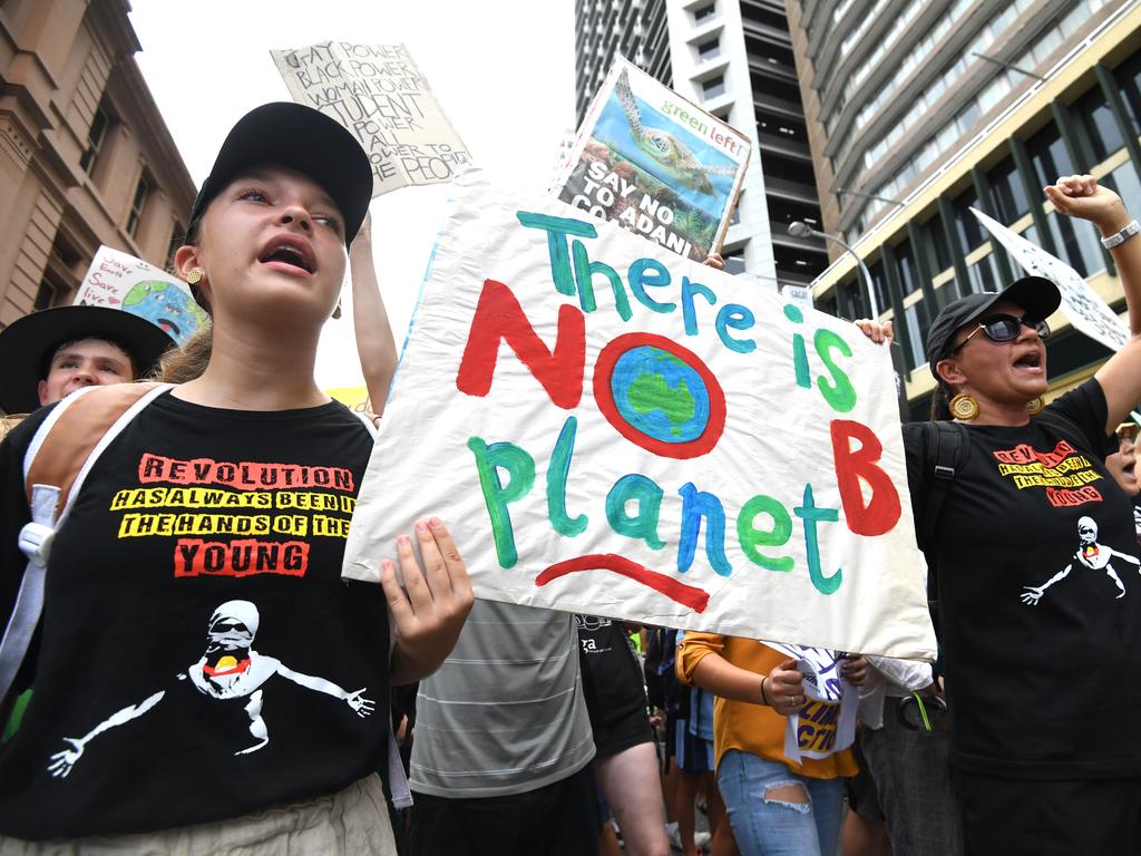 School students rally against climate change in Brisbane CBD. Picture: AAP/Dan Peled