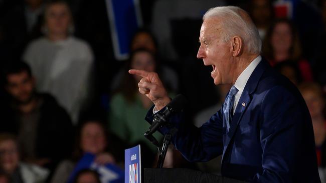 Joe Biden at his primary night election event in Columbia, South Carolina. Picture: AFP.