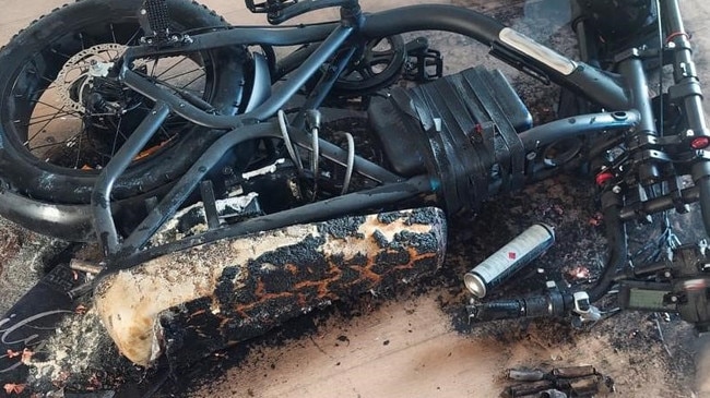 A e-bike caught fire inside an apartment complex in Bankstown on March 14 about 6.30am. Picture: Supplied