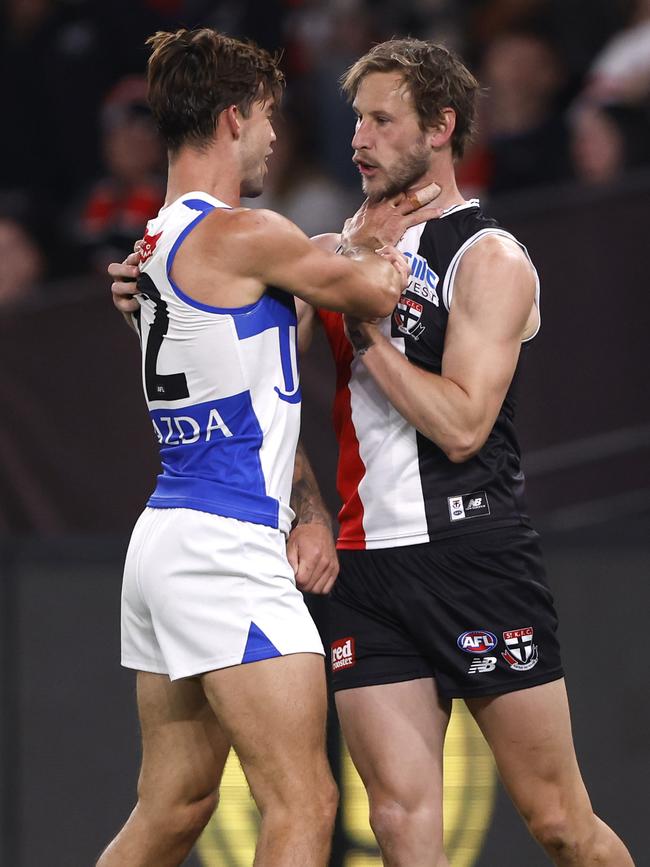 Jy Simpkin and Jimmy Webster meet again. Picture: Darrian Traynor/Getty Images