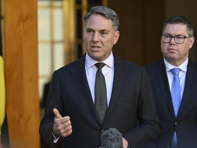 CANBERRA, AUSTRALIA - APRIL 24: The Prime Minister, Anthony Albanese, Deputy Prime Minister and Minister for Defence, Richard Marles, Minister for Defence Industry, Pat Conroy, and the Chief of the Defence Force, General Angus Campbell hold a press conference after releasing the Defense Strategic Review at Parliament House Canberra. Picture: NCA NewsWire / Martin Ollman