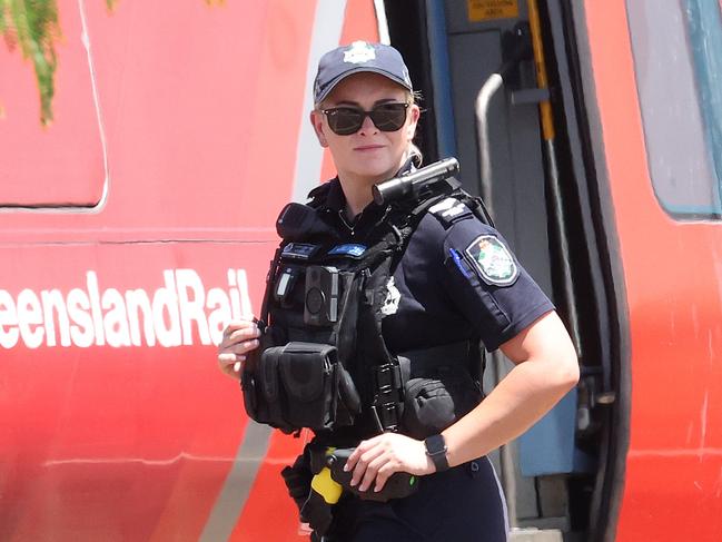 Police, Ambulance and Fire personnel all at the scene where a pedestrian has been hit by a train, Stanley Street East level crossings, Coorparoo. Picture: Liam Kidston