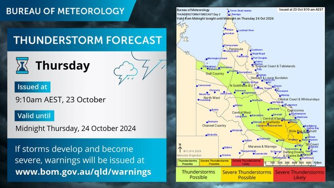 The Bureau of Meteorology's storm forecast for Thursday.