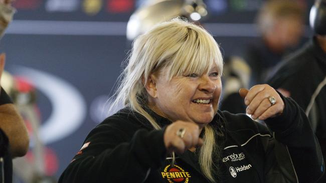 Betty Klimenko reacts as her team wins the Supercheap Auto Bathurst 1000.