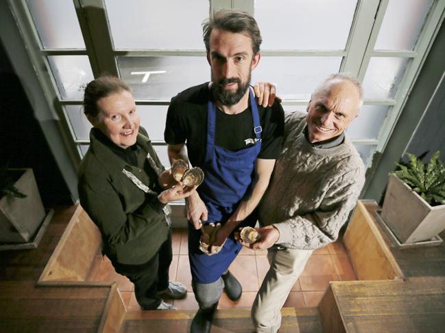 Steve Leslie and Yvonne Young of The Oyster Province with Tom McHugo's chef Tom Westcott. Picture: PATRICK GEE