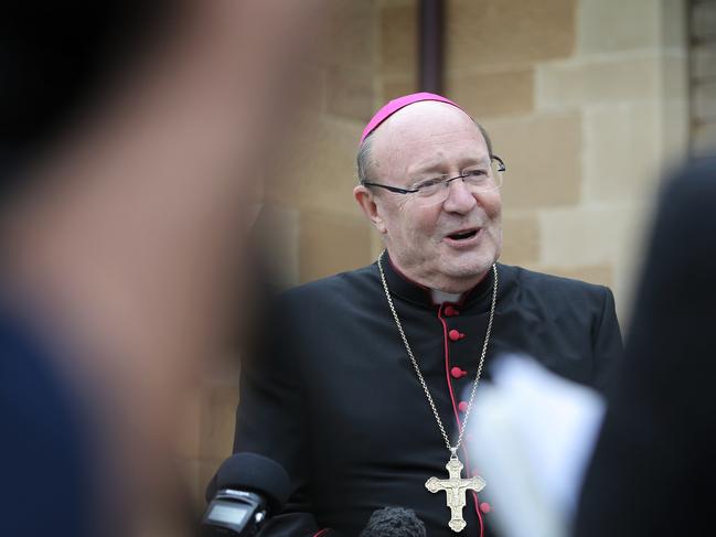 Archbishop of Tasmania, Julian Porteous speaks about the interment of Tasmania's first Catholic Bishop, Robert William Willson Picture: LUKE BOWDEN