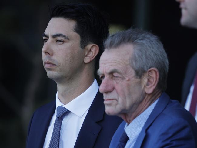 SYDNEY, AUSTRALIA - AUGUST 29: Training partners Sterling Alexiou and Gerald Ryan look on during Sydney Racing at Rosehill Gardens on August 29, 2020 in Sydney, Australia. (Photo by Mark Evans/Getty Images)