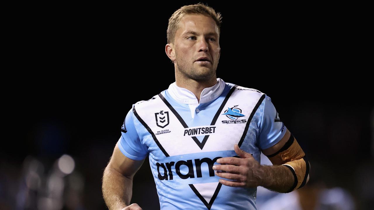 SYDNEY, AUSTRALIA - JUNE 29: Matt Moylan of the Sharks warms up during the round 18 NRL match between Cronulla Sharks and St George Illawarra Dragons at PointsBet Stadium on June 29, 2023 in Sydney, Australia. (Photo by Cameron Spencer/Getty Images)