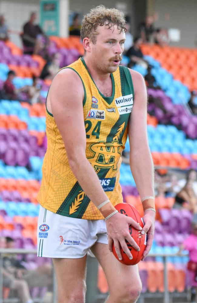 St Mary's vice-captain Jackson Calder scored nine goals against Darwin Buffaloes in Round 9 of the 2023-24 NTFL season. Picture: Tymunna Clements / AFLNT Media