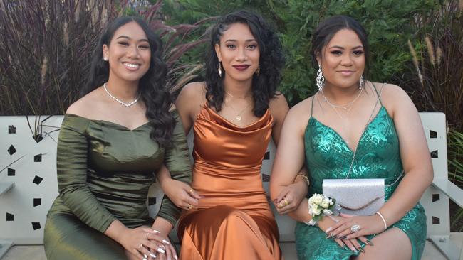 Breanna Tiata, Rochelle Tuisani, and Tina San at the 2021 Bundamba State Secondary College year 12 formal, Ipswich Turf Club 17th of November 2021. Picture: Jessica Baker
