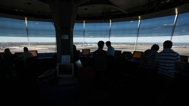 Inside the air traffic control tower in Sydney.