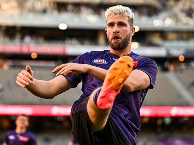 PERTH, AUSTRALIA - APRIL 27: Luke Ryan of the Dockers warms up during the 2024 AFL Round 07 match between the Fremantle Dockers and the Western Bulldogs at Optus Stadium on April 27, 2024 in Perth, Australia. (Photo by Daniel Carson/AFL Photos via Getty Images)