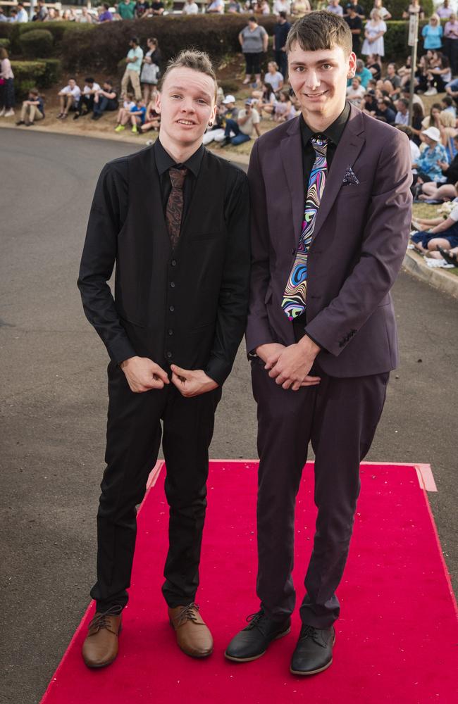 Connor Solomon (left) and Nate Bee at Harristown State High School formal at Highfields Cultural Centre, Friday, November 17, 2023. Picture: Kevin Farmer