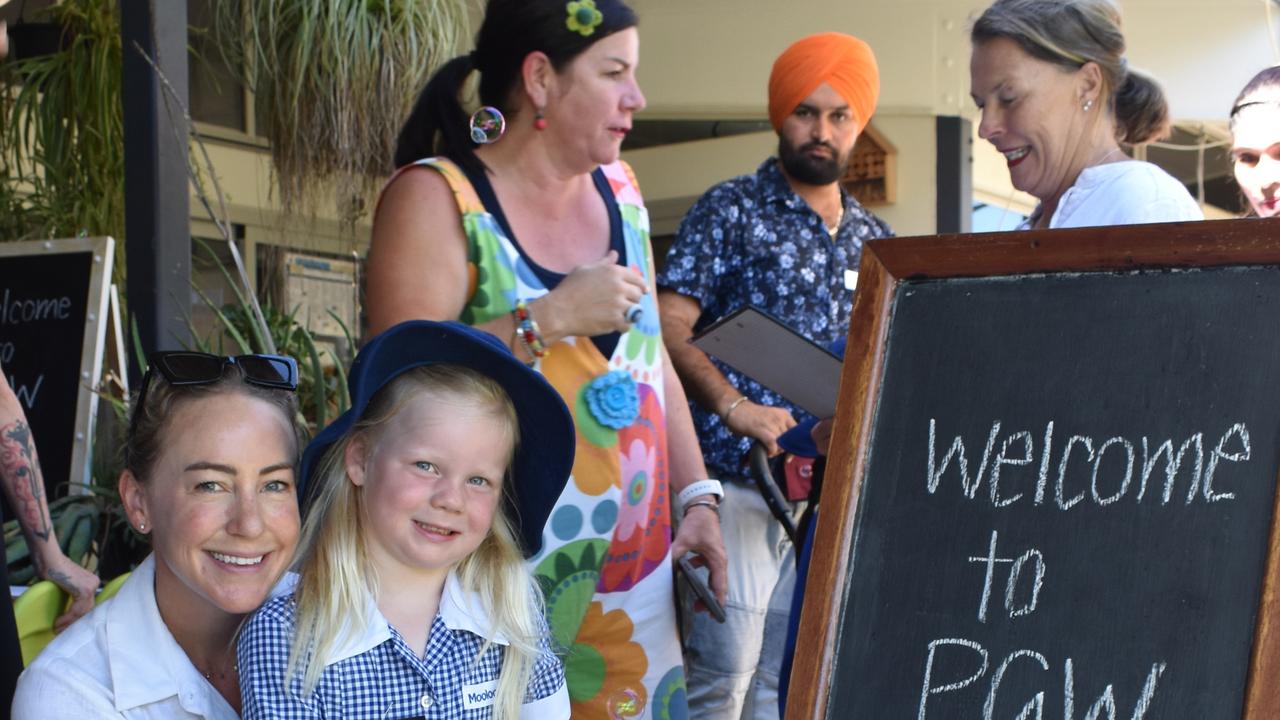 Families and students celebrate the first day of prep at Mooloolaba State School. Picture: Eddie Franklin