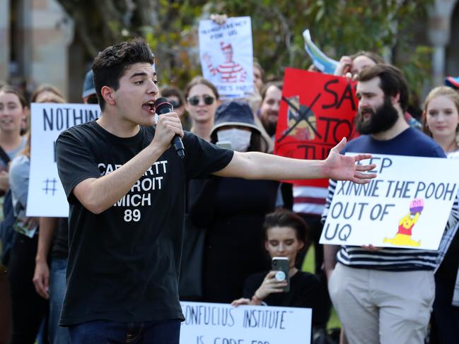 Drew Pavlou is accused of misconduct by the University of Queensland after protesting the uni's China-aligned Confucius Institute. Picture: Liam Kidston