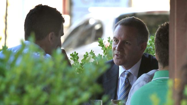 Former premier Jay Weatherill meeting with then Shop Distributive and Allied Employees' Association (SDA) secretary, now opposition leader Peter Malinauskas over breakfast at Chianti restaurant on Hutt Street in 2010.