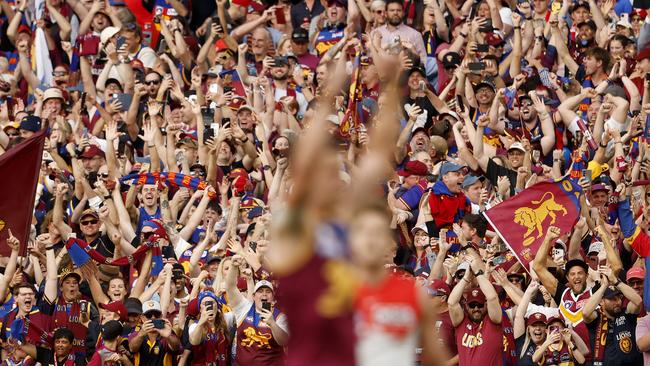 Brisbane fans celebrate on the siren during the 2024 AFL Grand Final between the Sydney Swans and Brisbane Lions at the MCG. Picture: Phil Hillyard