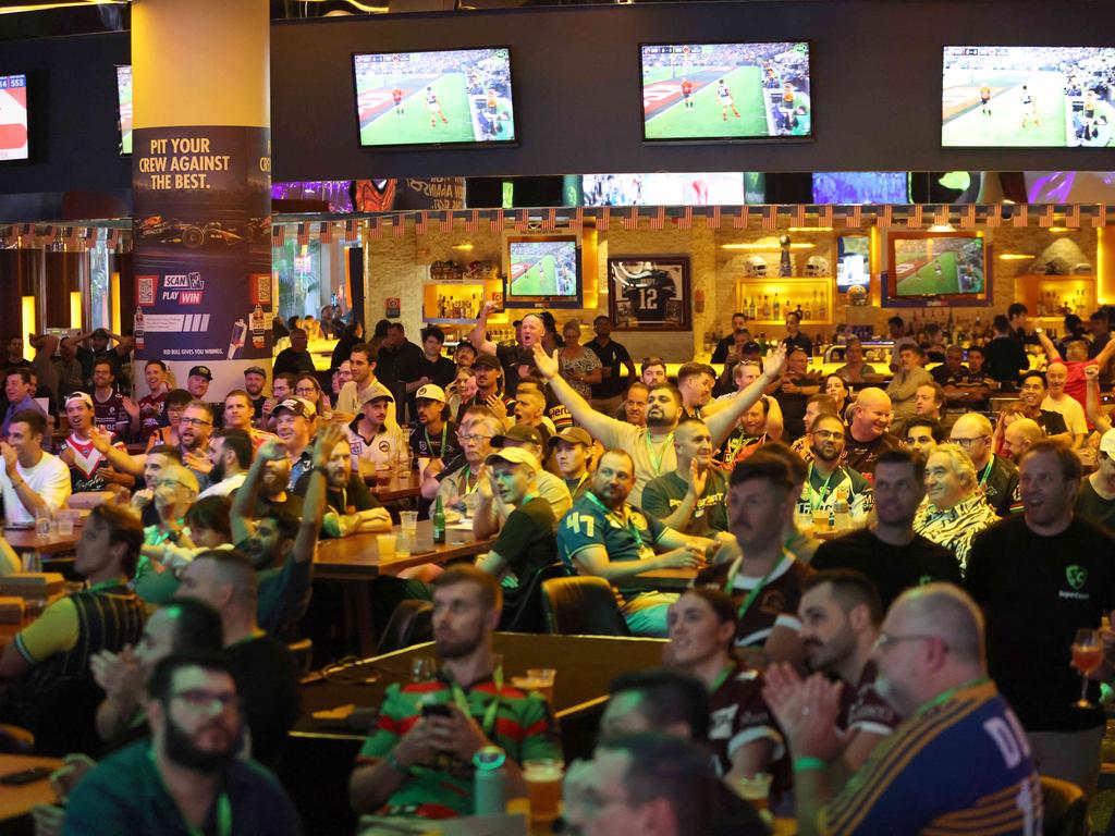 NRL fans get excited at the SuperCoach Viva non-Vegas Party at the Star Casino in Sydney. Picture: Damian Shaw