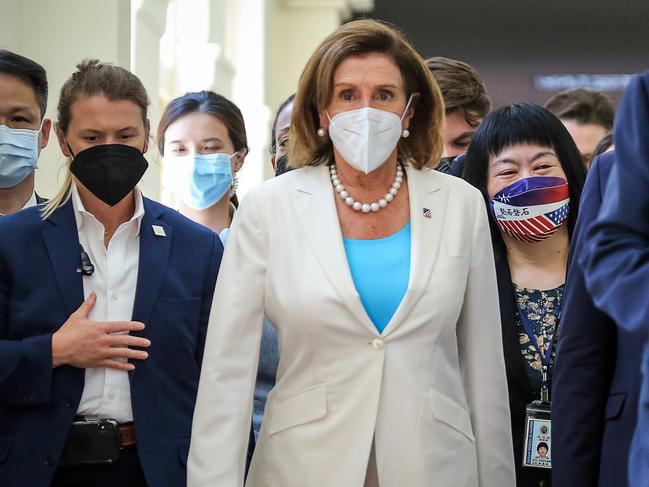 Speaker of the US House Of Representatives Nancy Pelosi leaves the Legislative Yuan, Taiwan's house of parliament. Picture: Getty Images