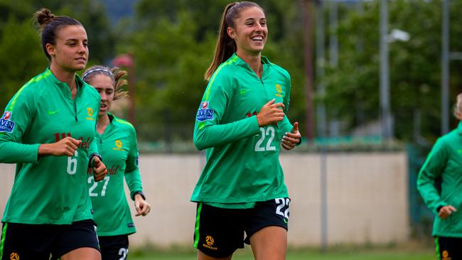 The Matildas train in Montpellier ahead of last night’s game against Brazil. Picture: FFA
