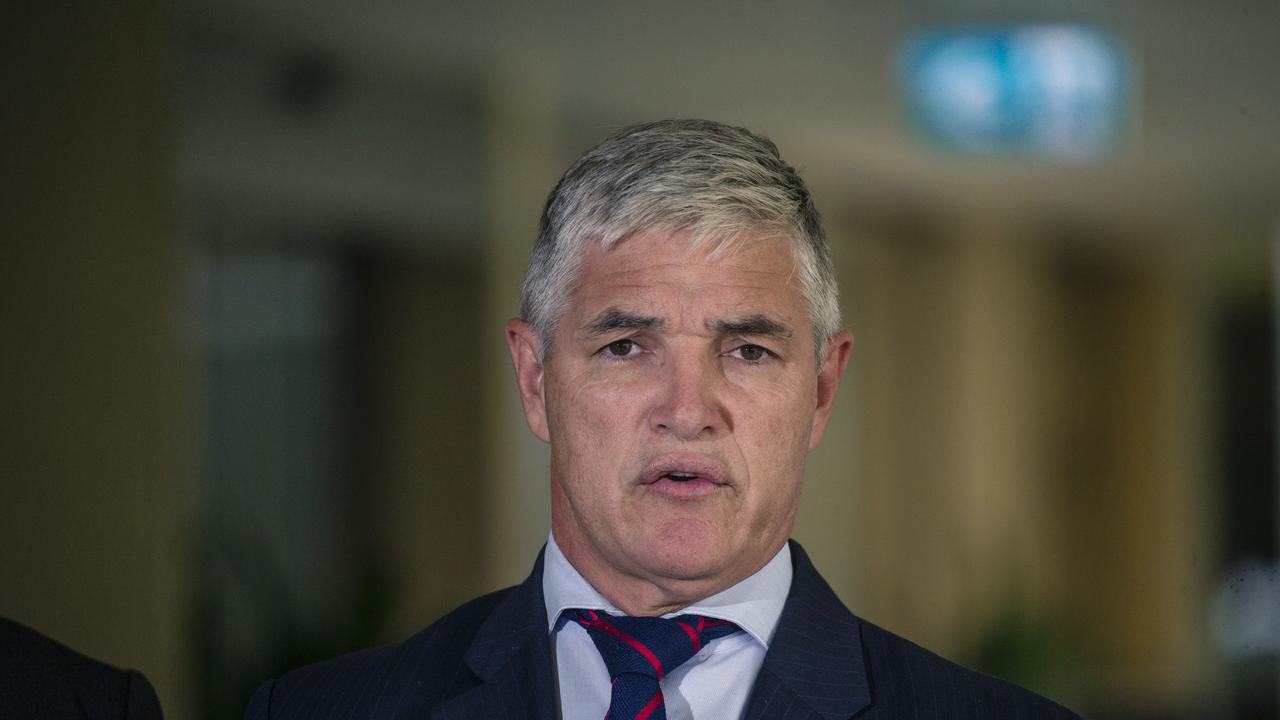 The Leader of the Katter Australia Party Robbie Katter speaks at a press conference outside Queensland parliament. Picture: NewsWire / Glenn Campbell