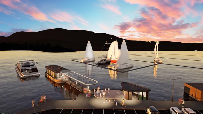 Concept design of the upgraded Bellerive Derwent Ferry terminal. The design is set to be replicated across all new terminals planned along the river. Picture: Supplied