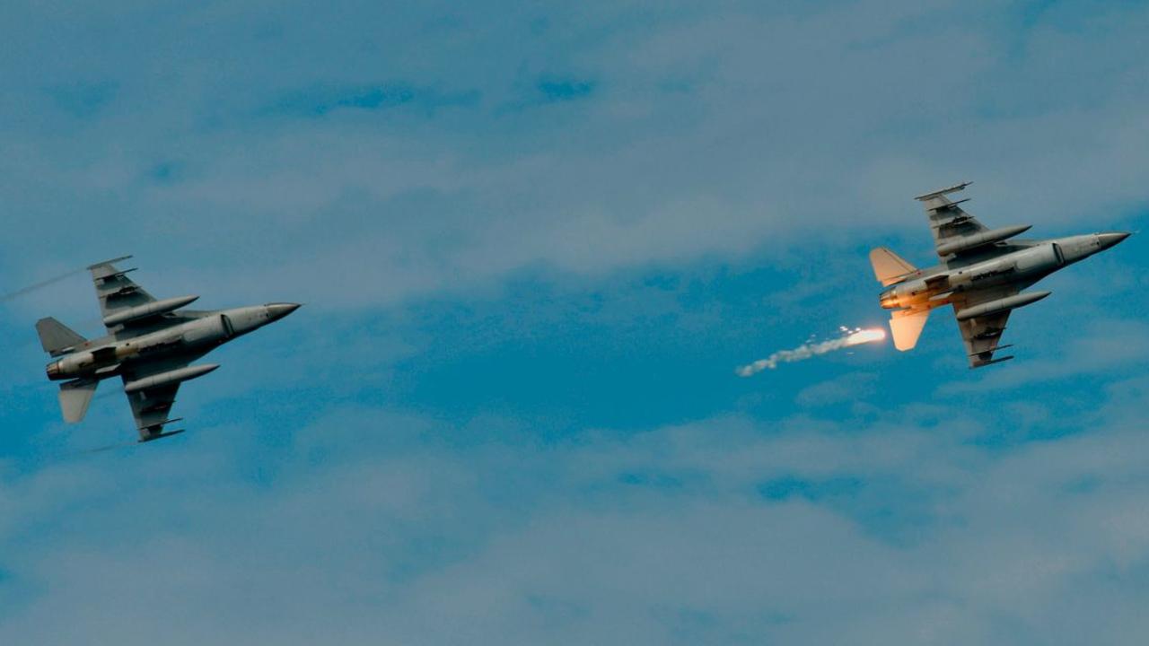 F-16 jet fighters during a military drill in southern Taiwan in May. Picture: Sam Yeh/Getty.