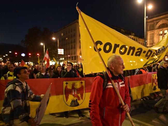 Demonstrators at a rally against plans to make Covid-19 vaccinations mandatory from February 1 next year, while lockdown will start November 22. Picture: AFP