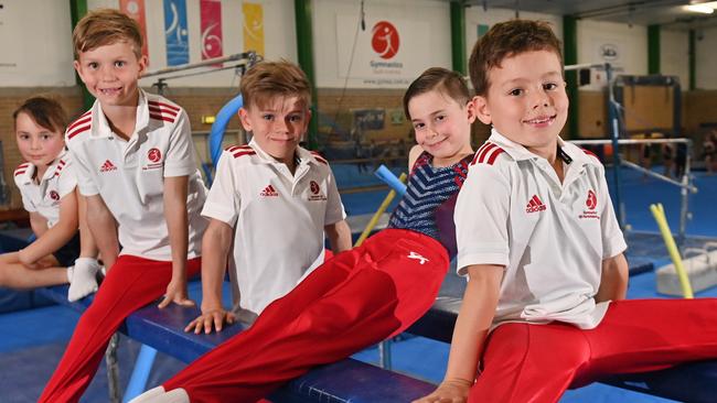 14/5/22. The Coalition has promised to spend $10m to help establish a new Gymanstics SA centre at Morphettville - Gymnasts - Alexander -5, Harry - 8, Raf - 8, Christian - 6 and Jordan -7yrs.Picture: Keryn Stevens