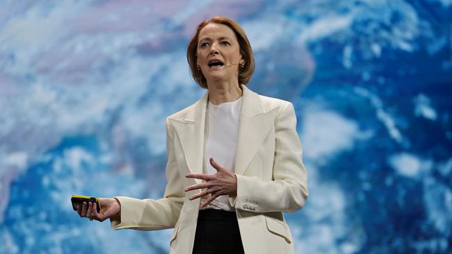 Telstra CEO Vicki Brady says the nation’s largest telco has promised investors it will reinvent itself around artificial intelligence. Picture: Lluis Gene / AFP