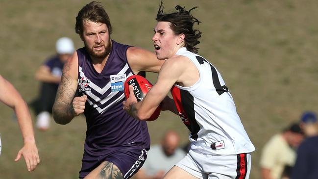 Cayden Black of South Belgrave runs forward. Picture: Hamish Blair