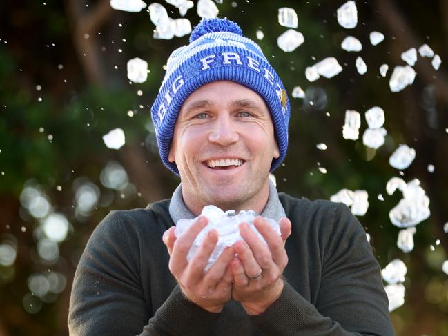 Joel Selwood is one of nine celebrities ready to slide into an icy pool at the MCG. Picture: David Caird