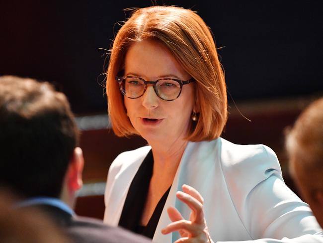 Former prime minister Julia Gillard outside at Adelaide University's Bonython Hall before her speech.