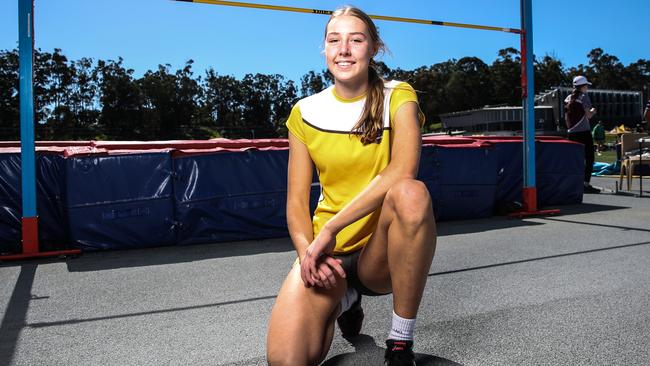 Gemma Hutchings, 15 from St Rita's College broke the under 16's high jump record during the CasssA Cup Catholic School Girls Track and Field Championship from QEII. Picture: Zak Simmonds