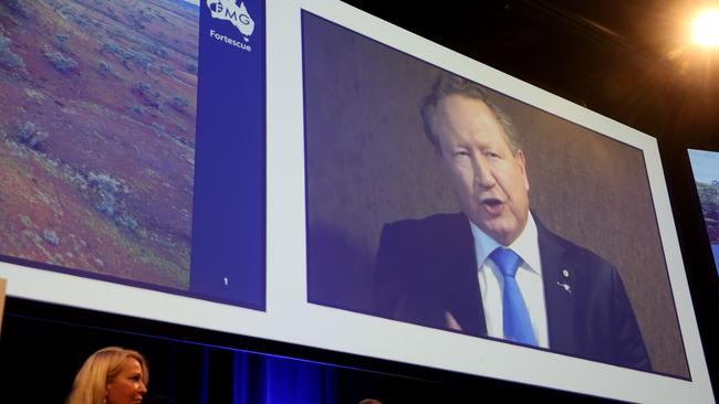 Andrew Forrest addresses the Fortescue AGM in 2020. Picture: Colin Murty