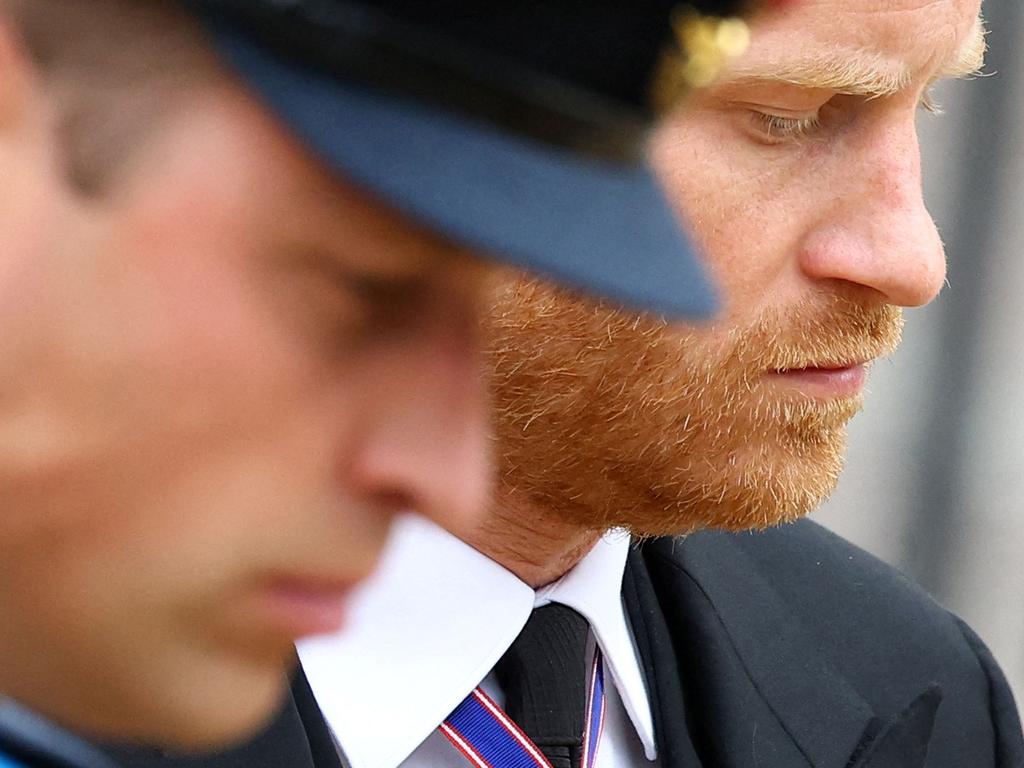 Prince William and Prince Harry at the funeral of their grandmother, the late Queen. Relations between the pair have hit rock bottom. Picture: AFP