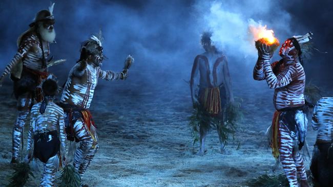 In this April 4, 2018 photo, Aborigines perform a smoking ceremony at Carrara Stadium during the opening ceremony for the 2018 Commonwealth Games on the Gold Coast, Australia. (AP Photo/Mark Schiefelbein, File)