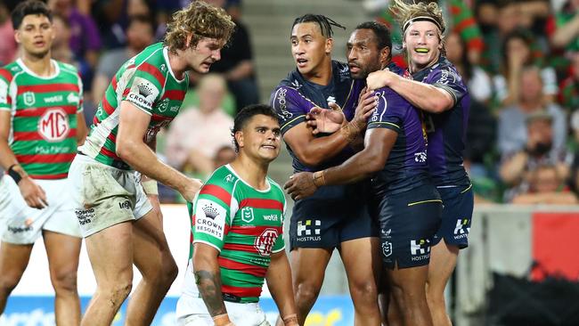 The Storm scored a thrilling win against Souths on Thursday night. Picture: Kelly Defina/Getty Images