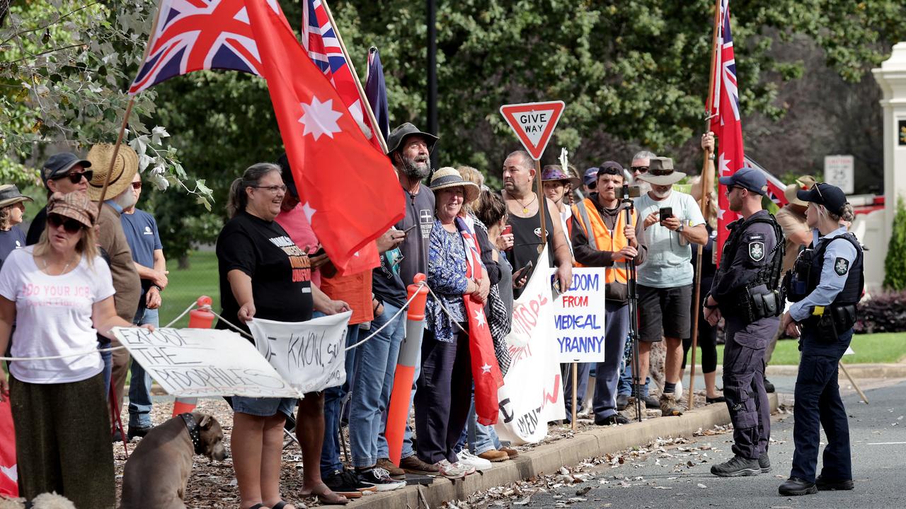 Protesters outside Government House. Picture: Toby Zerna