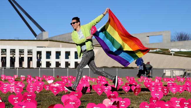 Gay rights activist Russell Nankervis on the lawns of Parliament House in Canberra. (Pic: Kym Smith)