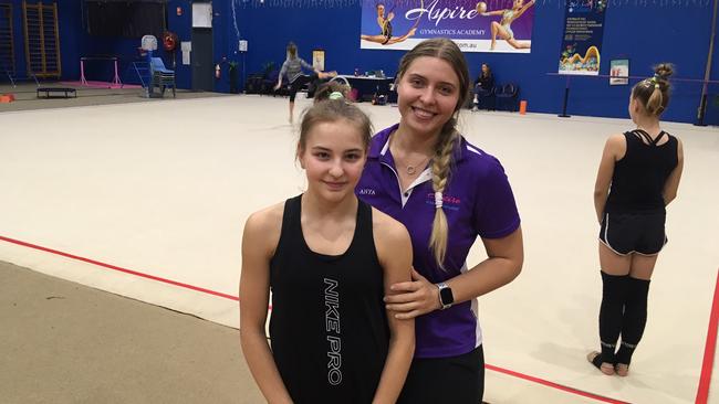 Lidiia Iakovleva with the owner of Aspire Gymnastics Academy, Anya Tabolkina. Lidiia said both Anya and massage therapist Tessa Prince were part of her team and had helped with her success.