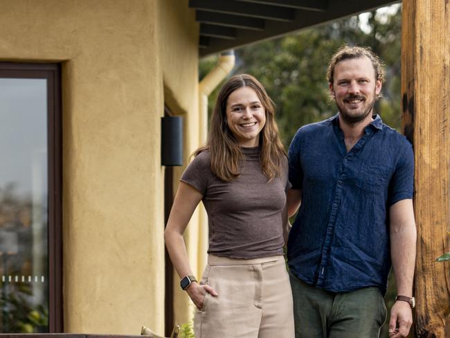 Grand Designs Australia 2024. Series 11., episode 4. Home owners Chloe Meyer and Dan Rawlins on their property at Franklin, Tasmania. Picture: Brad Harris