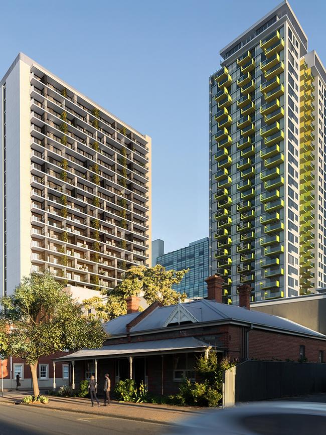 Artist’s impression of $85m Penny Place development, left, on Angas St.