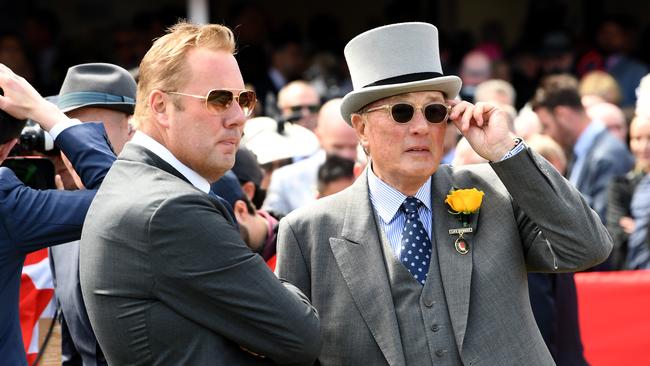 (L-R) Nick and Lloyd Williams will have to wait another year to break their Cox Plate duck. Picture: AAP Image/Joe Castro