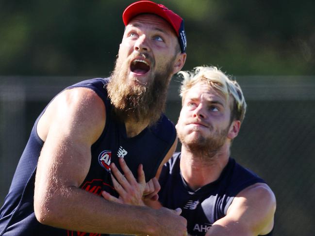 Melbourne training at Casey Fields. Max Gawn and Jack watts . Pic : Michael Klein