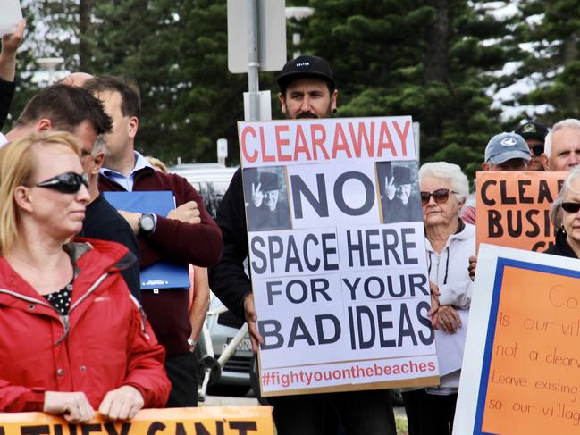 Members of the Collaroy community protest the propsoed clearways. Picture: Monique Tyacke