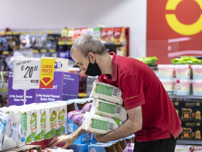 Staff photographed wearing a mask at the Reject shop Eastgate Bondi Junction on Tuesday, 5 January 2021.Picture / Monique Harmer