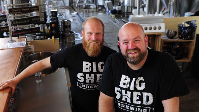 Big Shed Brewing directors Carig Basford and Jason Harris at their micro brewery in Royal Park. Photo: Mark Brake